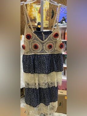 Marquis Boho Dress/Top Crochet Trim, size M